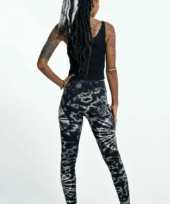 HaremPants.com Women's Swirls Tie Dye Cotton Leggings In Black