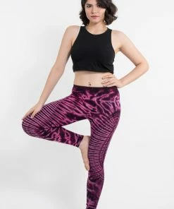 HaremPants.com Oval Swirls Tie Dye Cotton Leggings In Magenta