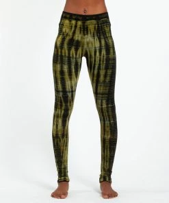 HaremPants.com Lightning Stripes Tie Dye Cotton Leggings In Olive Women's