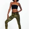 HaremPants.com Lightning Stripes Tie Dye Cotton Leggings In Olive Women's