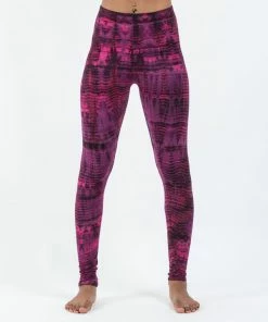 HaremPants.com Lightning Stripes Tie Dye Cotton Leggings In Pink