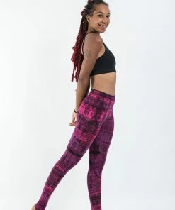 HaremPants.com Lightning Stripes Tie Dye Cotton Leggings In Pink