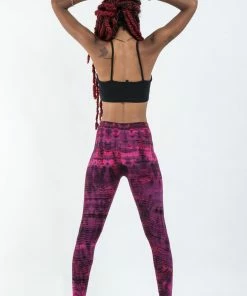 HaremPants.com Lightning Stripes Tie Dye Cotton Leggings In Pink
