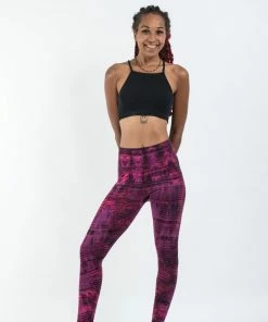 HaremPants.com Lightning Stripes Tie Dye Cotton Leggings In Pink