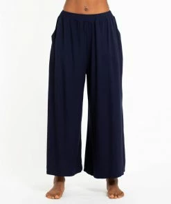 HaremPants.com Women's Wide Leg Palazzo Harem Pants Cotton Solid Navy