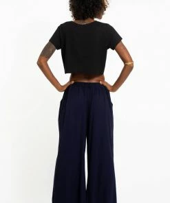 HaremPants.com Women's Wide Leg Palazzo Harem Pants Cotton Solid Navy