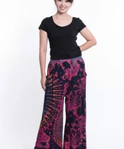 HaremPants.com Women's Tie Dye Wide Leg Palazzo Harem Pants Cotton Navy Pink
