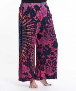 HaremPants.com Women's Tie Dye Wide Leg Palazzo Harem Pants Cotton Navy Pink