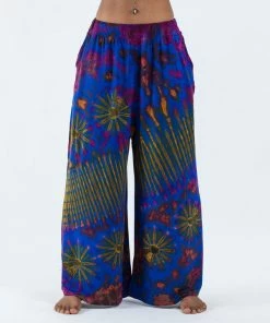 HaremPants.com Women's Tie Dye Wide Leg Palazzo Harem Pants Cotton Royal Blue