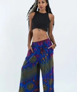 HaremPants.com Women's Tie Dye Wide Leg Palazzo Harem Pants Cotton Royal Blue