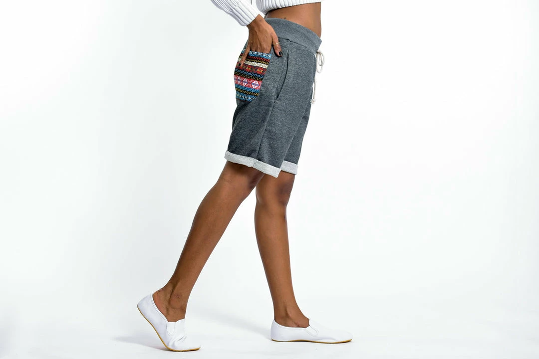 HaremPants.com Women's Terry Shorts With Aztec Pockets In Black 4 HaremPants.com Women's Terry Shorts With Aztec Pockets In Black