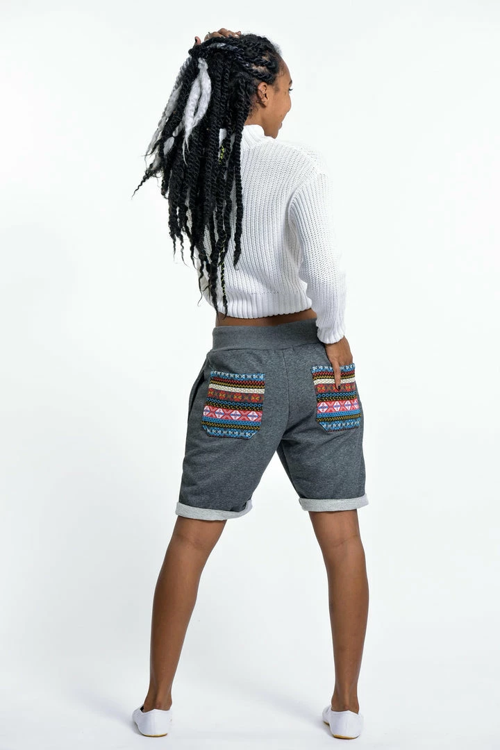 HaremPants.com Women's Terry Shorts With Aztec Pockets In Black 7 HaremPants.com Women's Terry Shorts With Aztec Pockets In Black