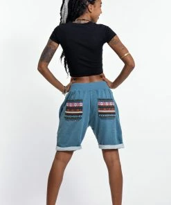 HaremPants.com Women's Terry Shorts With Aztec Pockets In Blue