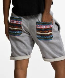 HaremPants.com Women's Terry Shorts With Aztec Pockets In Gray