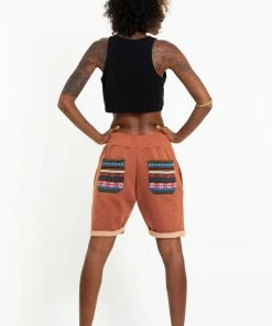 HaremPants.com Women's Terry Shorts With Aztec Pockets In Orange