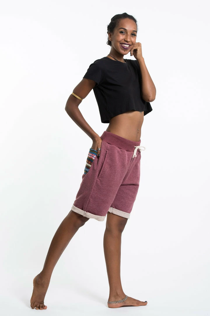 HaremPants.com Women's Terry Shorts With Aztec Pockets In Red 5 HaremPants.com Women's Terry Shorts With Aztec Pockets In Red