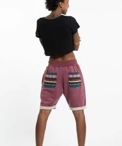 HaremPants.com Women's Terry Shorts With Aztec Pockets In Red 13 HaremPants.com Women's Terry Shorts With Aztec Pockets In Red