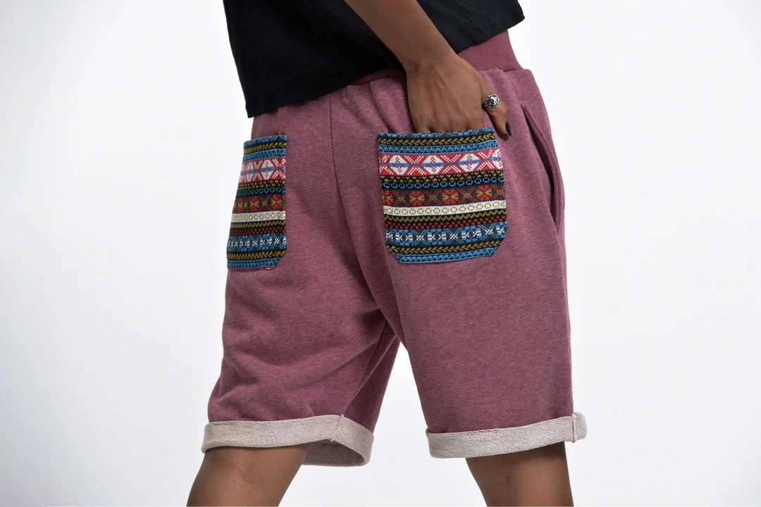 HaremPants.com Women's Terry Shorts With Aztec Pockets In Red 4 HaremPants.com Women's Terry Shorts With Aztec Pockets In Red
