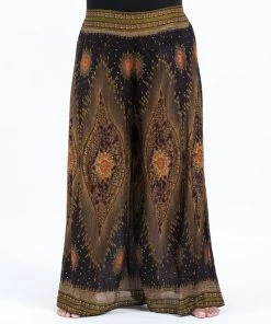 HaremPants.com Women's Plus Size Peacock Eyes Palazzo Style Harem Pants In Brown Gold