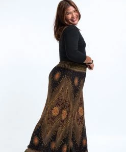 HaremPants.com Women's Plus Size Peacock Eyes Palazzo Style Harem Pants In Brown Gold