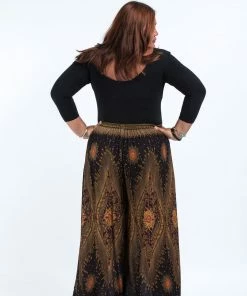 HaremPants.com Women's Plus Size Peacock Eyes Palazzo Style Harem Pants In Brown Gold