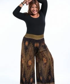 HaremPants.com Women's Plus Size Peacock Eyes Palazzo Style Harem Pants In Brown Gold