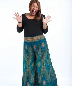 HaremPants.com Women's Plus Size Peacock Eyes Palazzo Style Harem Pants In Turquoise