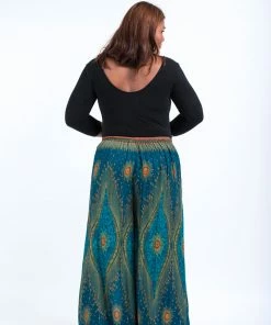 HaremPants.com Women's Plus Size Peacock Eyes Palazzo Style Harem Pants In Turquoise