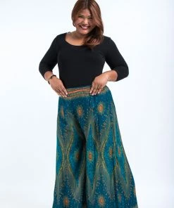 HaremPants.com Women's Plus Size Peacock Eyes Palazzo Style Harem Pants In Turquoise