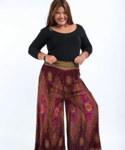 HaremPants.com Women's Plus Size Peacock Eyes Palazzo Style Harem Pants In Wine