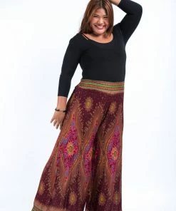 HaremPants.com Women's Plus Size Peacock Eyes Palazzo Style Harem Pants In Wine