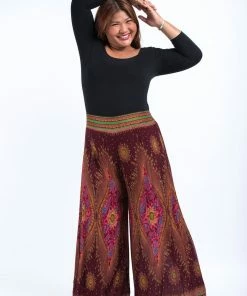 HaremPants.com Women's Plus Size Peacock Eyes Palazzo Style Harem Pants In Wine