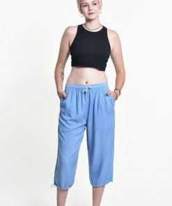HaremPants.com Women's Drawstring Yoga Massage Cropped Pants In Blue