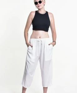 HaremPants.com Women's Drawstring Yoga Massage Cropped Pants In White