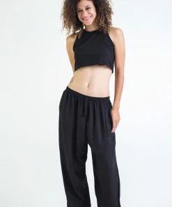 HaremPants.com Solid Color Drawstring Women's Yoga Massage Pants In Black