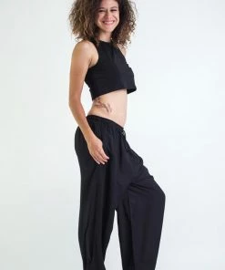 HaremPants.com Solid Color Drawstring Women's Yoga Massage Pants In Black