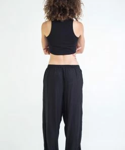 HaremPants.com Solid Color Drawstring Women's Yoga Massage Pants In Black