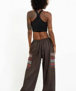 HaremPants.com Women's Drawstring Pinstripes Cotton Pants With Aztec Pocket In Brown