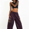 HaremPants.com Women's Drawstring Pinstripes Cotton Pants With Aztec Pocket In Purple