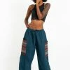 HaremPants.com Women's Drawstring Pinstripes Cotton Pants With Aztec Pocket In Turquoise