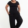 HaremPants.com Plus Size Solid Color Drawstring Women's Yoga Massage Pants In Black