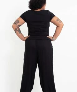 HaremPants.com Plus Size Solid Color Drawstring Women's Yoga Massage Pants In Black