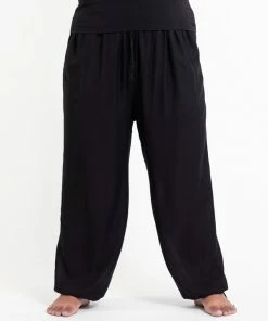 HaremPants.com Plus Size Solid Color Drawstring Women's Yoga Massage Pants In Black