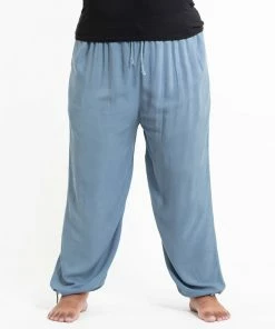 HaremPants.com Plus Size Solid Color Drawstring Women's Yoga Massage Pants In Blue Gray