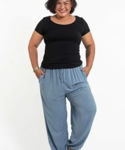 HaremPants.com Plus Size Solid Color Drawstring Women's Yoga Massage Pants In Blue Gray