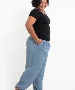 HaremPants.com Plus Size Solid Color Drawstring Women's Yoga Massage Pants In Blue Gray