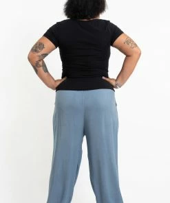 HaremPants.com Plus Size Solid Color Drawstring Women's Yoga Massage Pants In Blue Gray