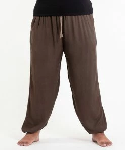 HaremPants.com Plus Size Solid Color Drawstring Women's Yoga Massage Pants In Brown