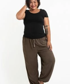 HaremPants.com Plus Size Solid Color Drawstring Women's Yoga Massage Pants In Brown