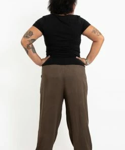HaremPants.com Plus Size Solid Color Drawstring Women's Yoga Massage Pants In Brown